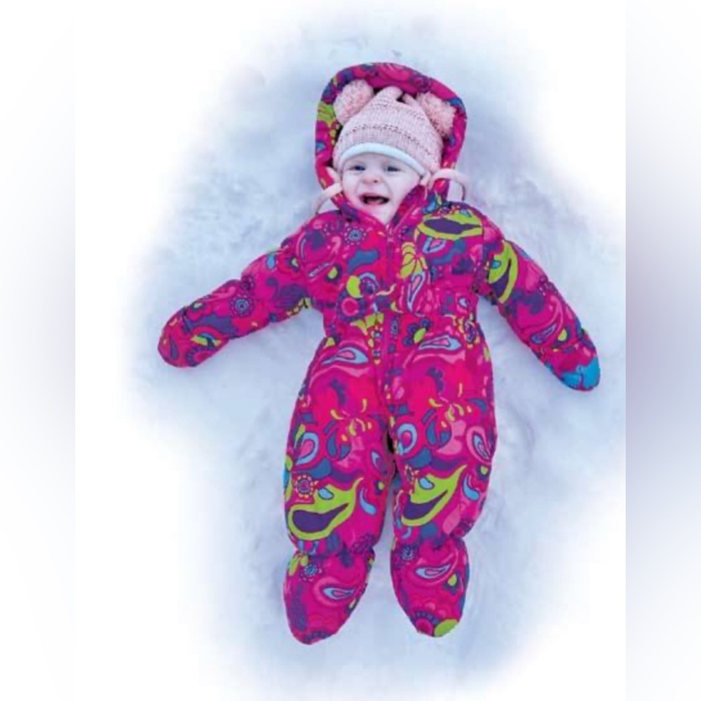 Rothschild Girls Snow Suit size 0/6 M Months winter Withโ Hood Pink Floral